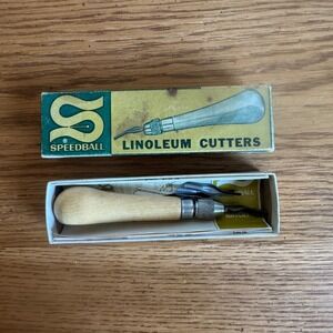 Speedball Linoleum Cutters No 4131 Wooden Handle & 4 Blades Printmaking
